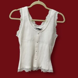 Primark White Lace Trim Cami Tank Top